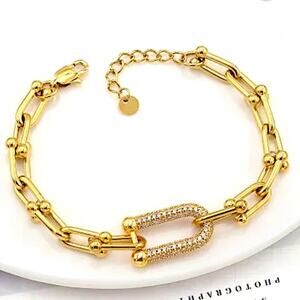 Gold Plated Luxury U Link Zircon Bracelet. All sizes available